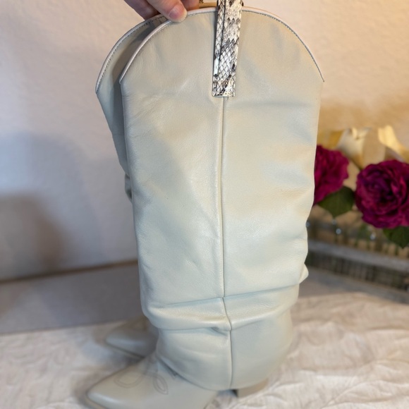 Steve Madden Ladies Lassy Bone Leather Snakeskin Tab Cowgirl Boots - Size 10 - Picture 14 of 15